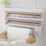 厨房带切割保鲜膜收纳架 纸巾毛巾置物架