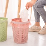 新款仿藤编圆形压圈无盖塑料垃圾桶家用自抽垃圾袋塑料桶